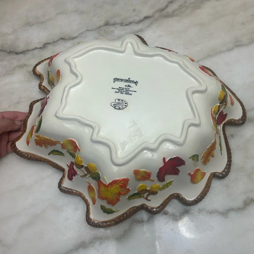 Temp-Tations Orange Leaf-Shaped Decorative Serving Bowl with Gold Trim